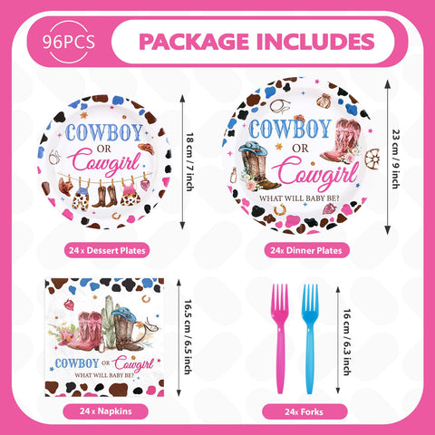 96 Pcs Western Gender Reveal Party Plates and Napkins - Grencian