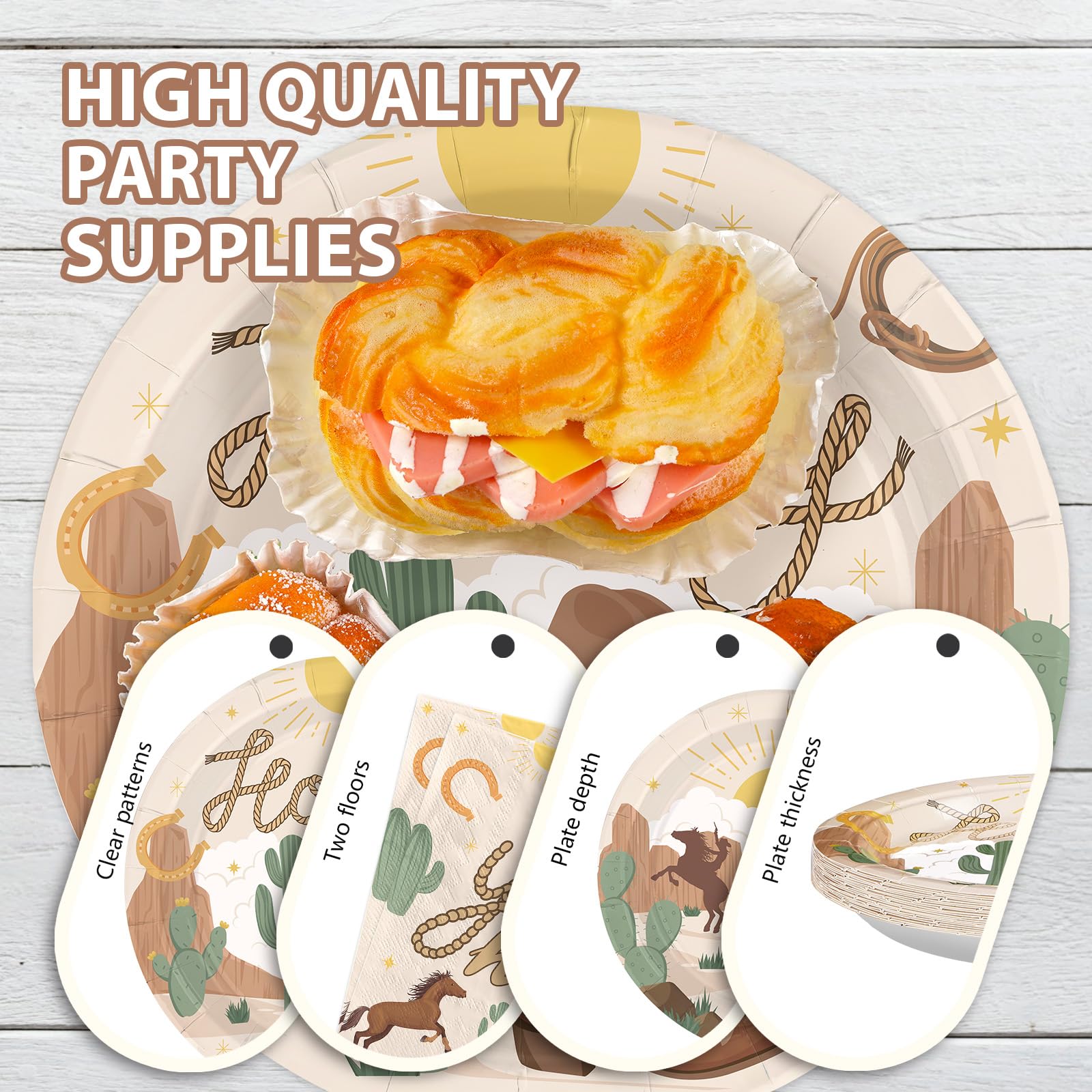 96 Pcs Western Rodeo Party Plates and Napkins - Grencian