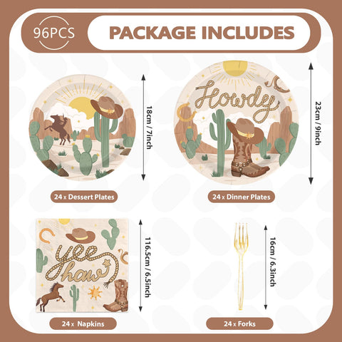 96 Pcs Western Rodeo Party Plates and Napkins - Grencian