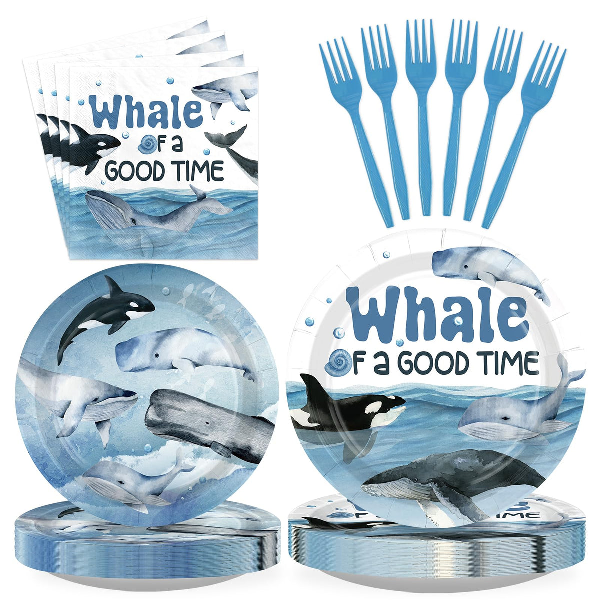 96 Pcs Whale Party Plates and Napkins - Grencian