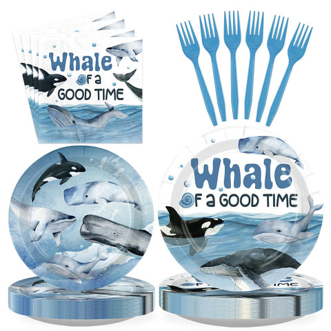 96 Pcs Whale Party Plates and Napkins - Grencian