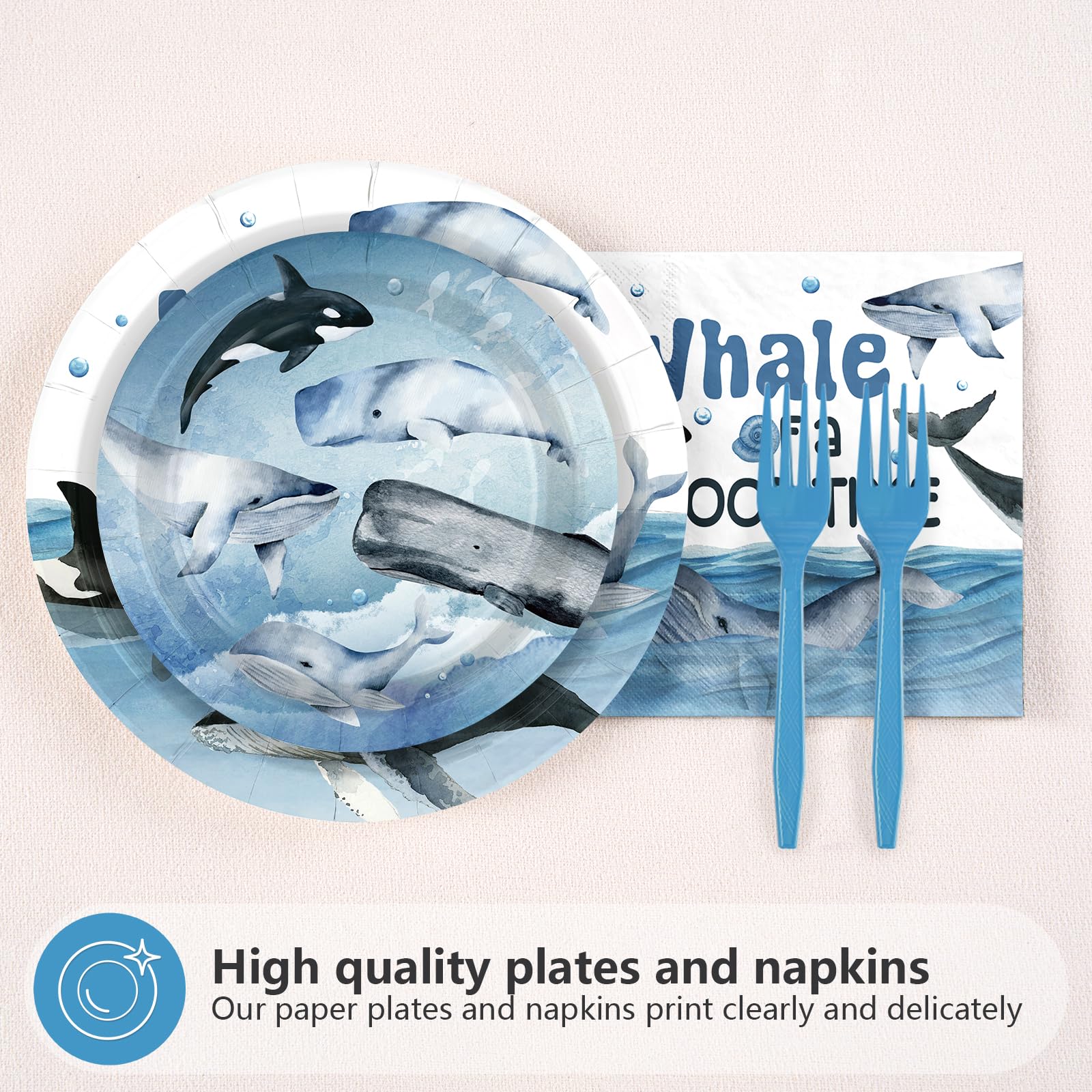 96 Pcs Whale Party Plates and Napkins - Grencian