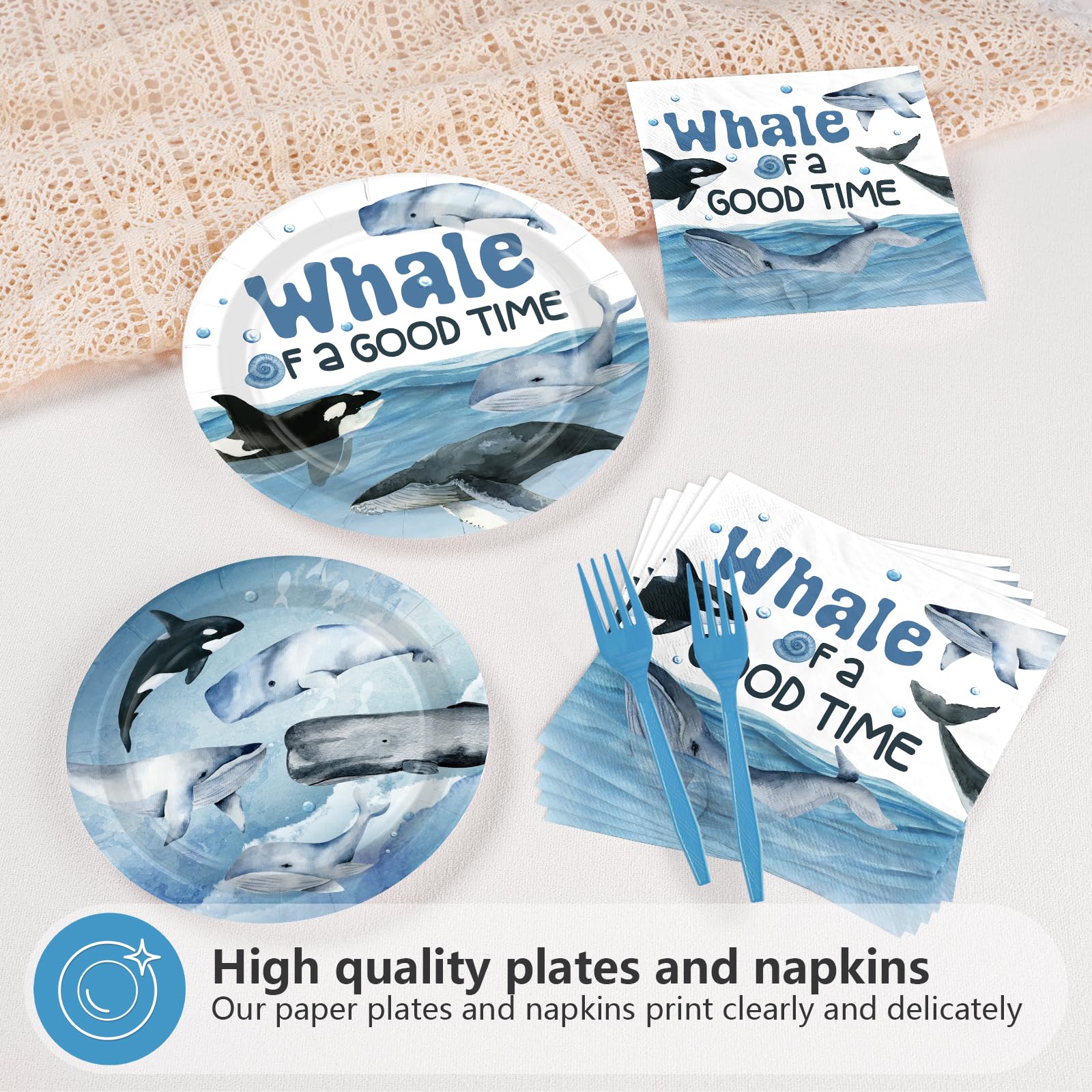 96 Pcs Whale Party Plates and Napkins - Grencian