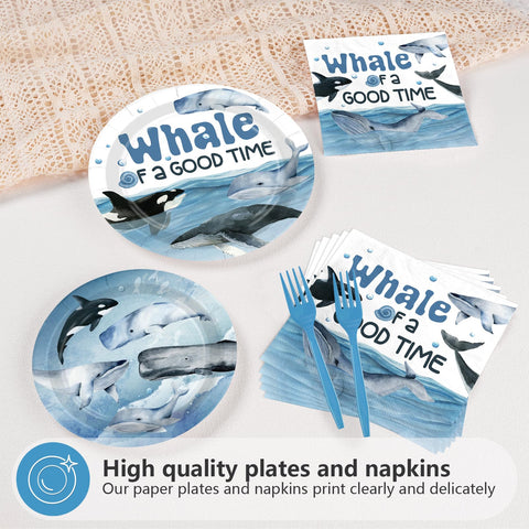 96 Pcs Whale Party Plates and Napkins - Grencian