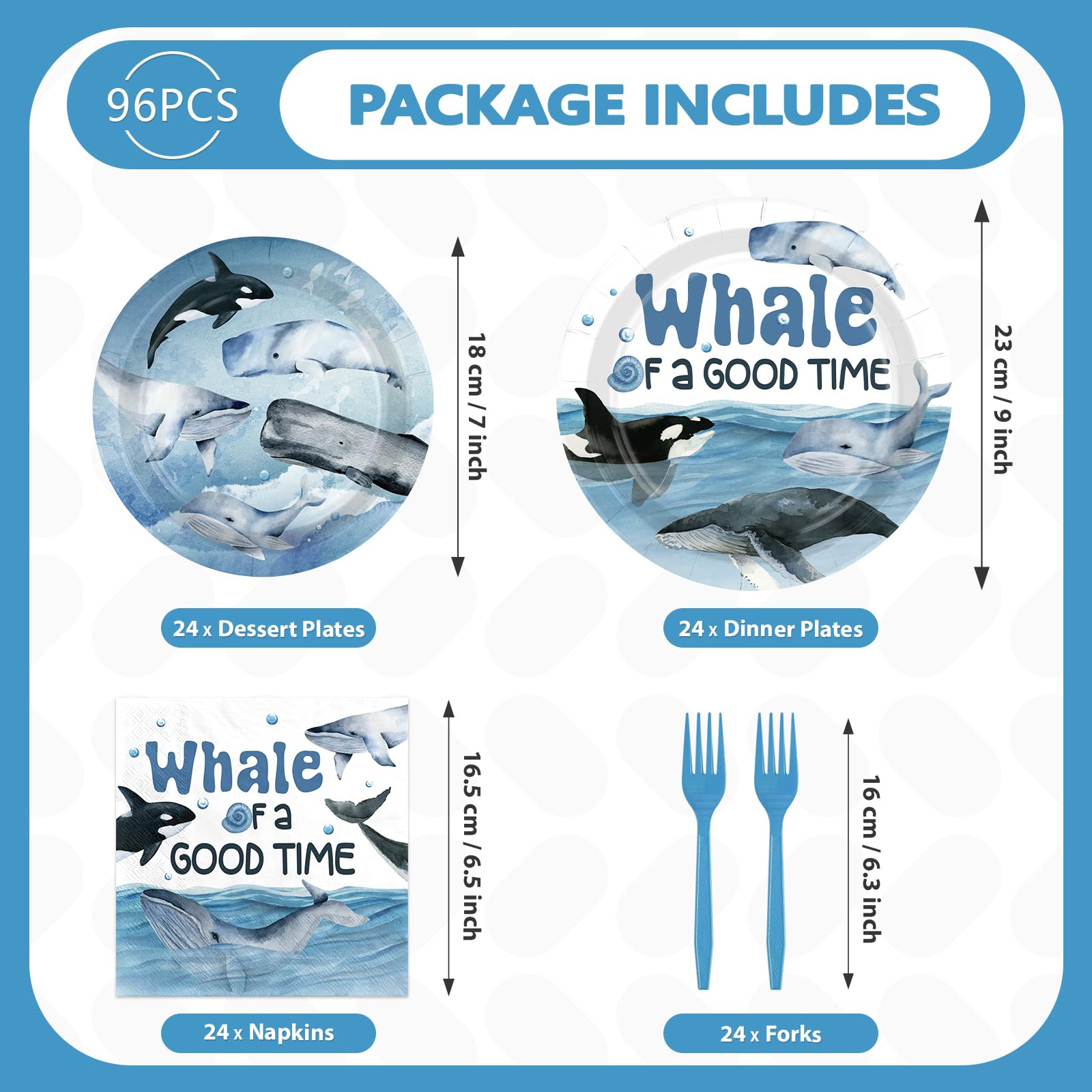 96 Pcs Whale Party Plates and Napkins - Grencian