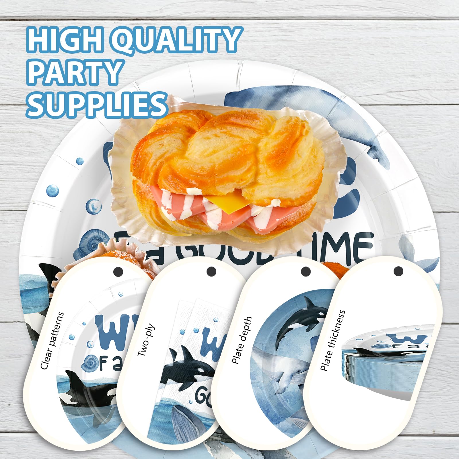 96 Pcs Whale Party Plates and Napkins - Grencian
