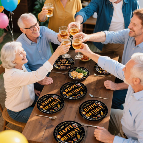 96 Pcs Whiskey Birthday Party Plates and Napkins - Grencian