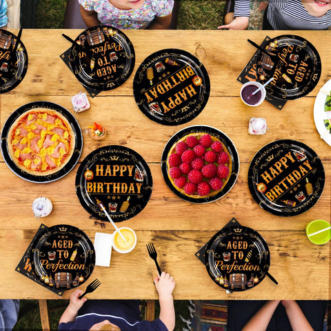 96 Pcs Whiskey Birthday Party Plates and Napkins - Grencian