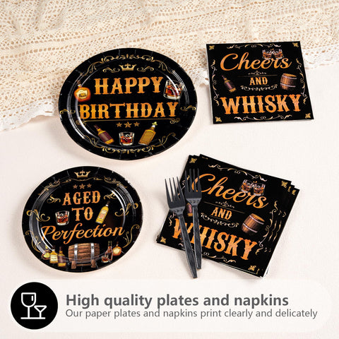 96 Pcs Whiskey Birthday Party Plates and Napkins - Grencian
