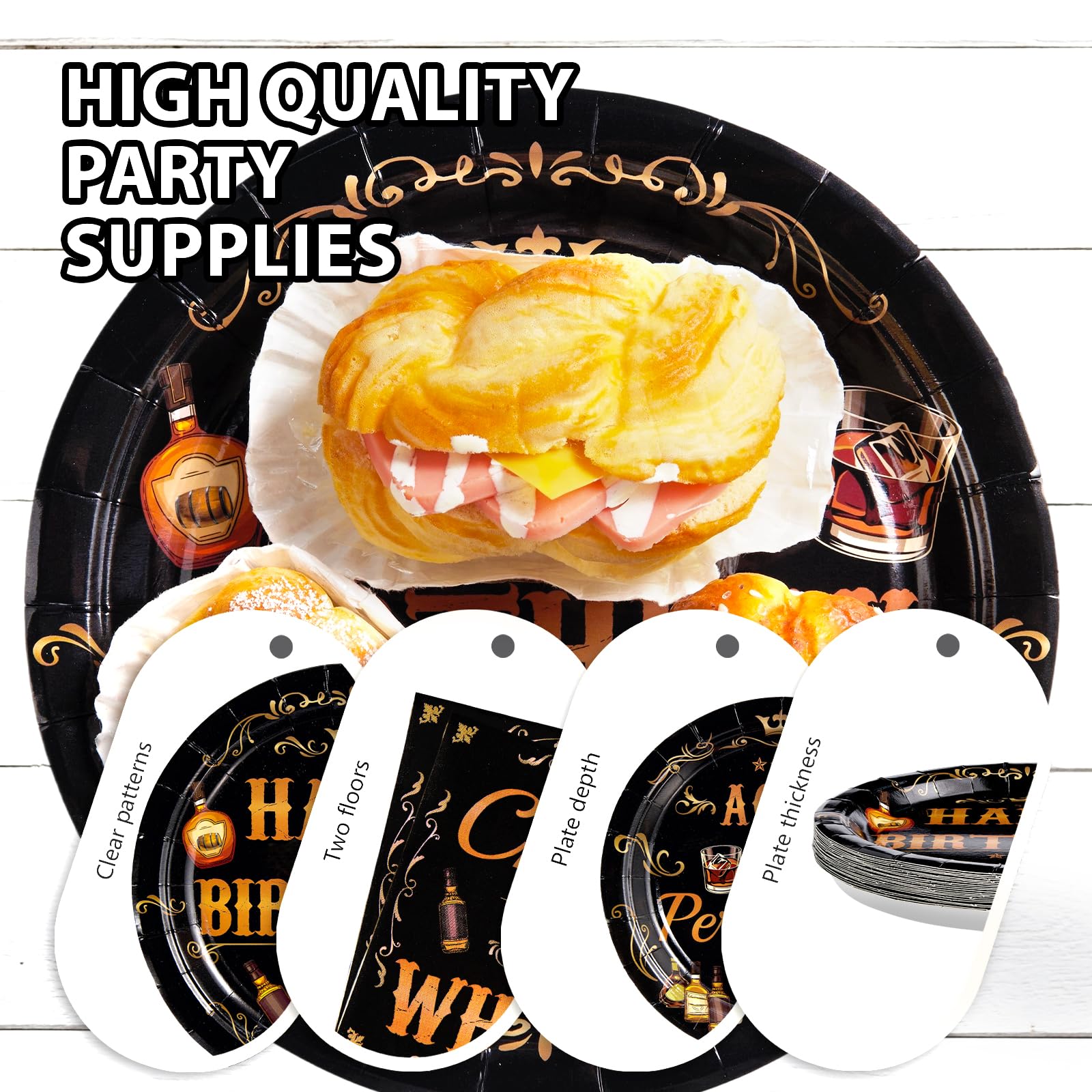 96 Pcs Whiskey Birthday Party Plates and Napkins - Grencian