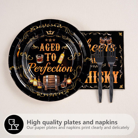 96 Pcs Whiskey Birthday Party Plates and Napkins - Grencian