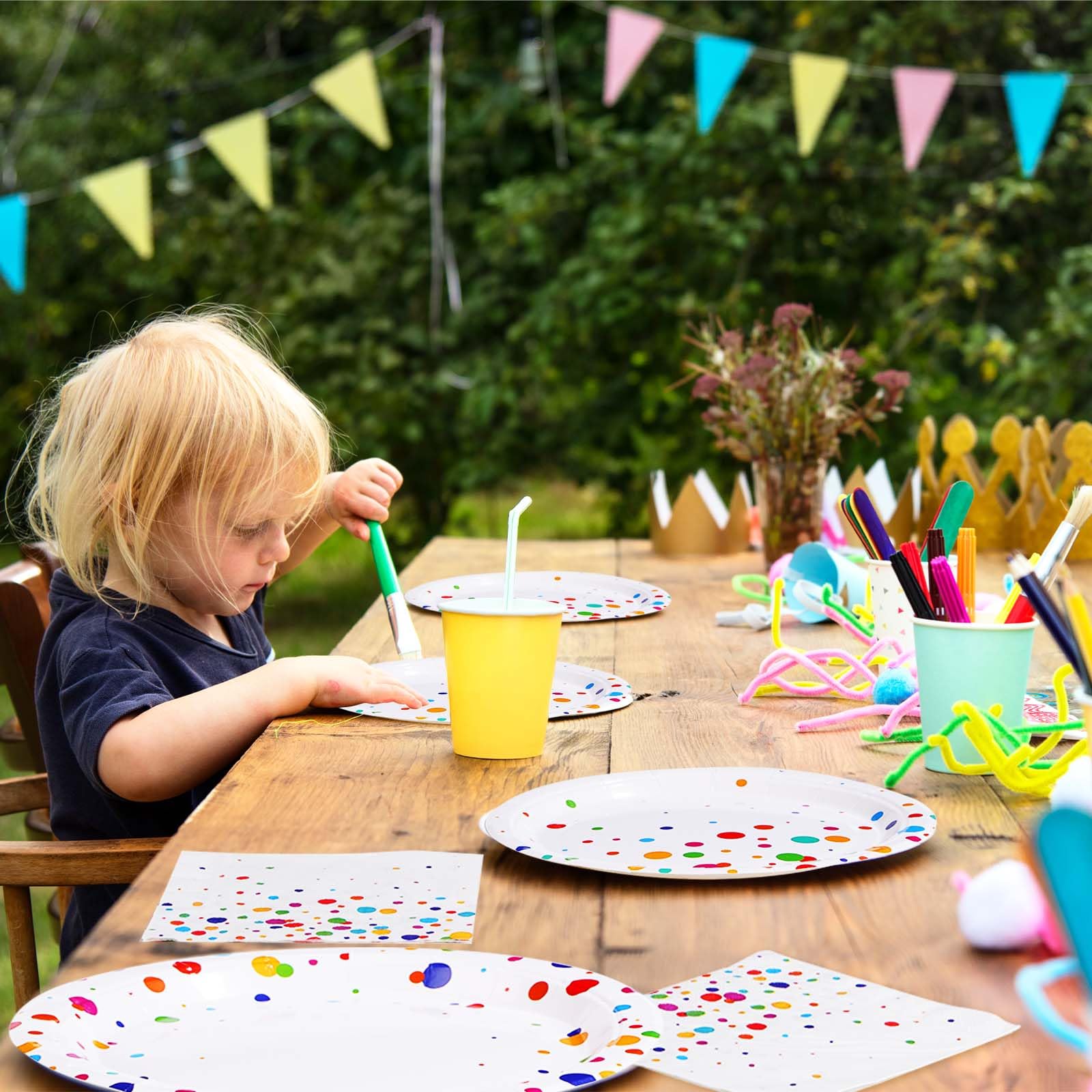 96 Pcs White Colorful Dots Party Plates and Napkins - Grencian