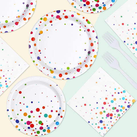 96 Pcs White Colorful Dots Party Plates and Napkins - Grencian