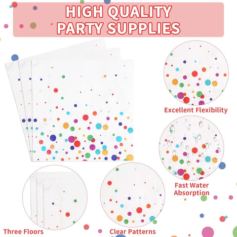 96 Pcs White Colorful Dots Party Plates and Napkins - Grencian