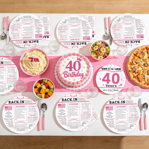 96 Pcs White Pink 40th Birthday Party Plates and Napkins - Grencian