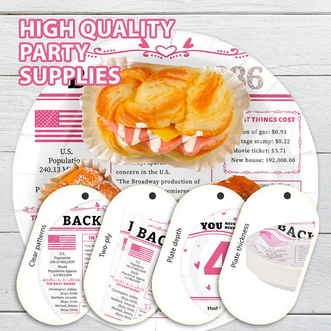 96 Pcs White Pink 40th Birthday Party Plates and Napkins - Grencian