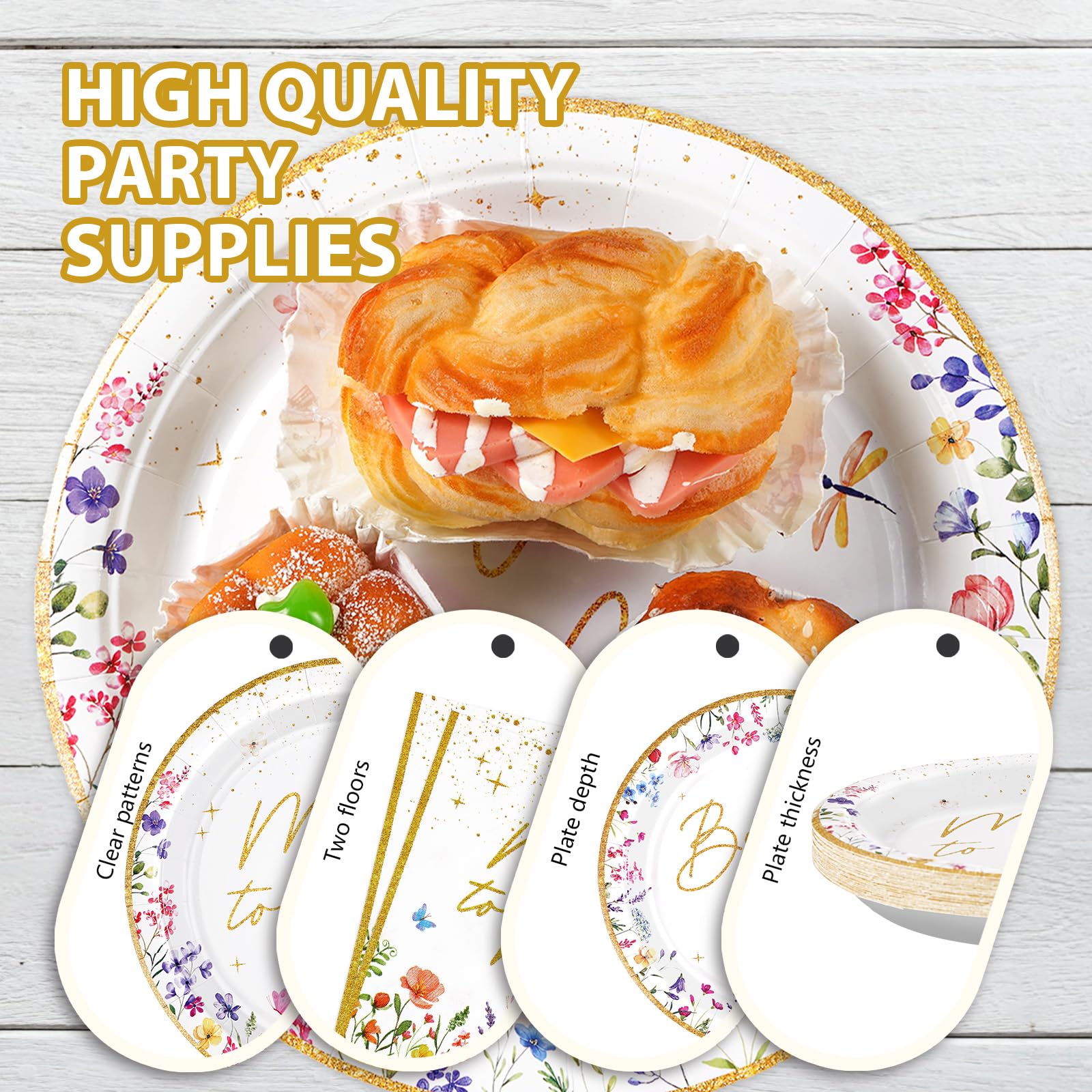 96 Pcs Wildflower Bridal Shower Party Plates and Napkins - Grencian