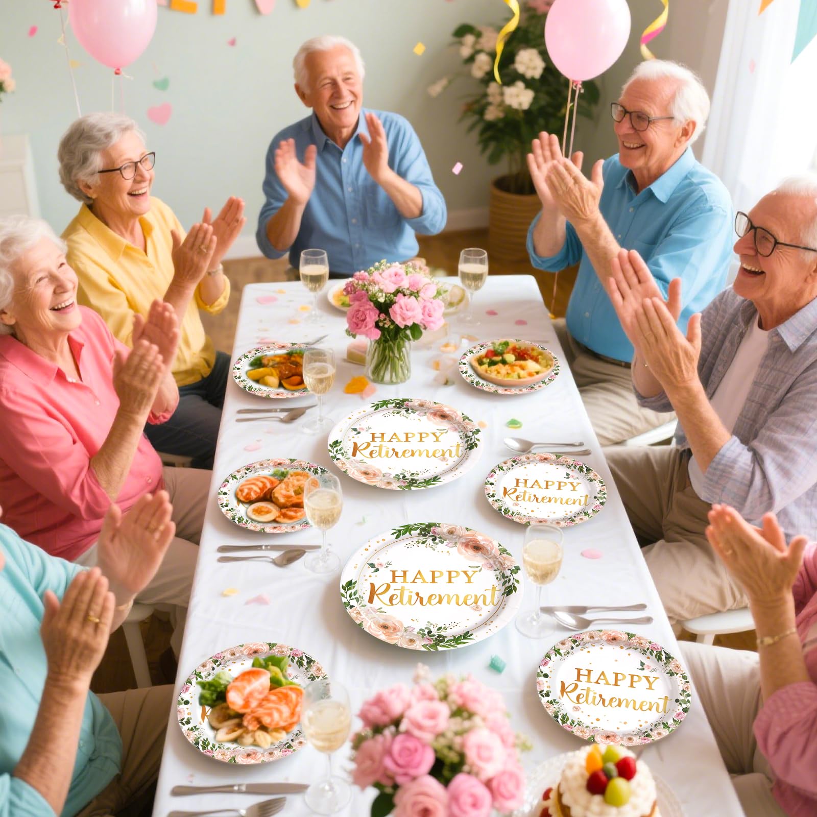 96 Pcs Wildflower Retirement Party Plates and Napkins - Grencian