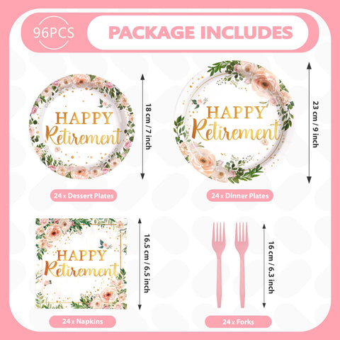 96 Pcs Wildflower Retirement Party Plates and Napkins - Grencian