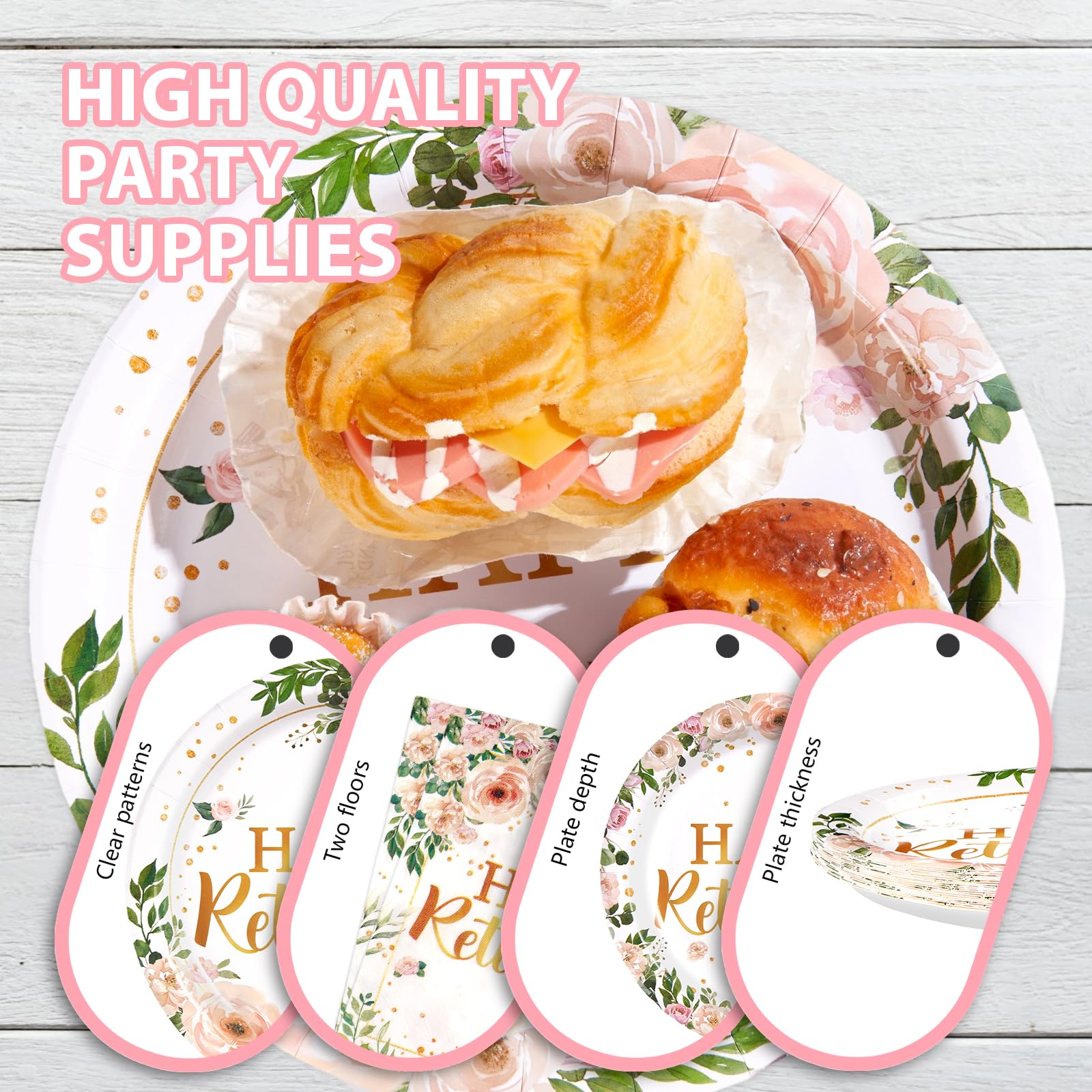 96 Pcs Wildflower Retirement Party Plates and Napkins - Grencian