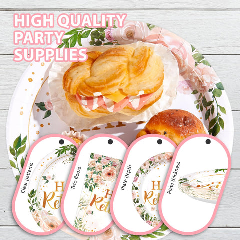 96 Pcs Wildflower Retirement Party Plates and Napkins - Grencian