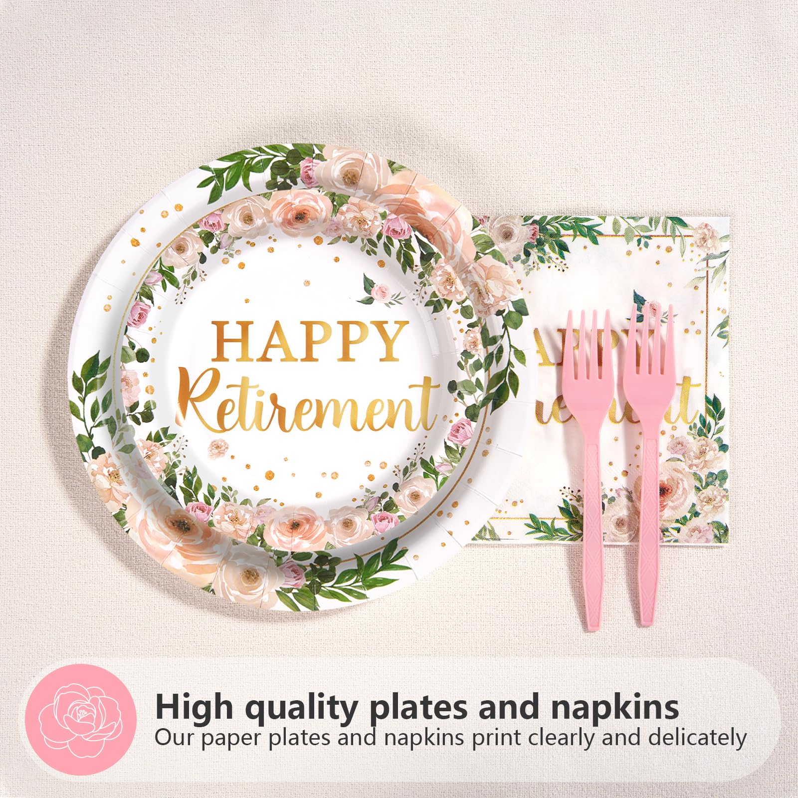 96 Pcs Wildflower Retirement Party Plates and Napkins - Grencian