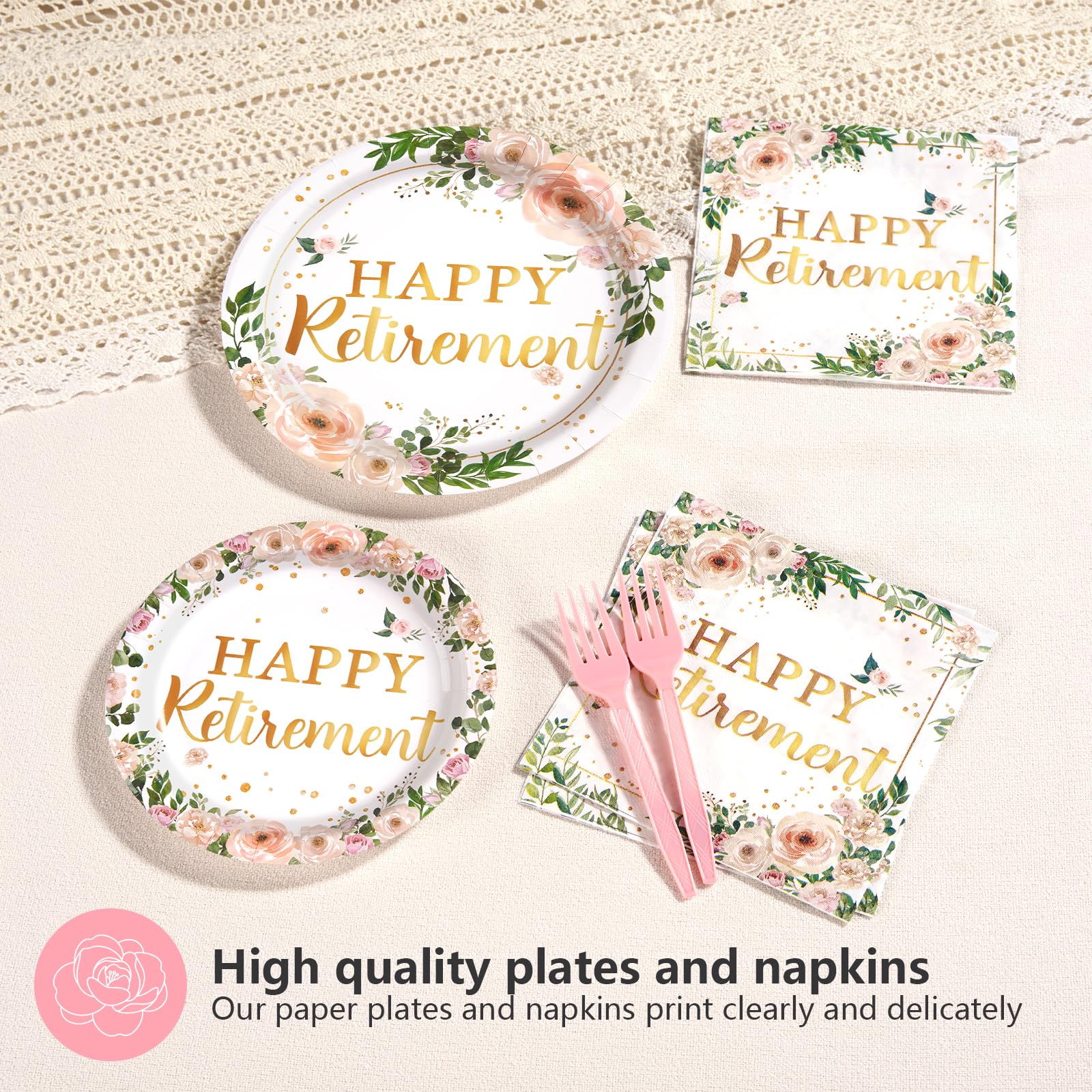 96 Pcs Wildflower Retirement Party Plates and Napkins - Grencian