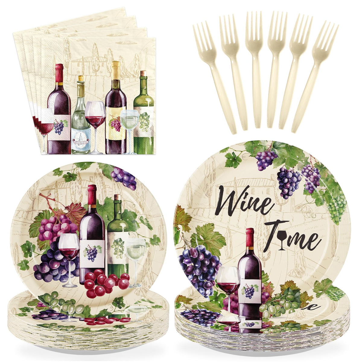 96 Pcs Wine Tasting Party Plates and Napkins - Grencian