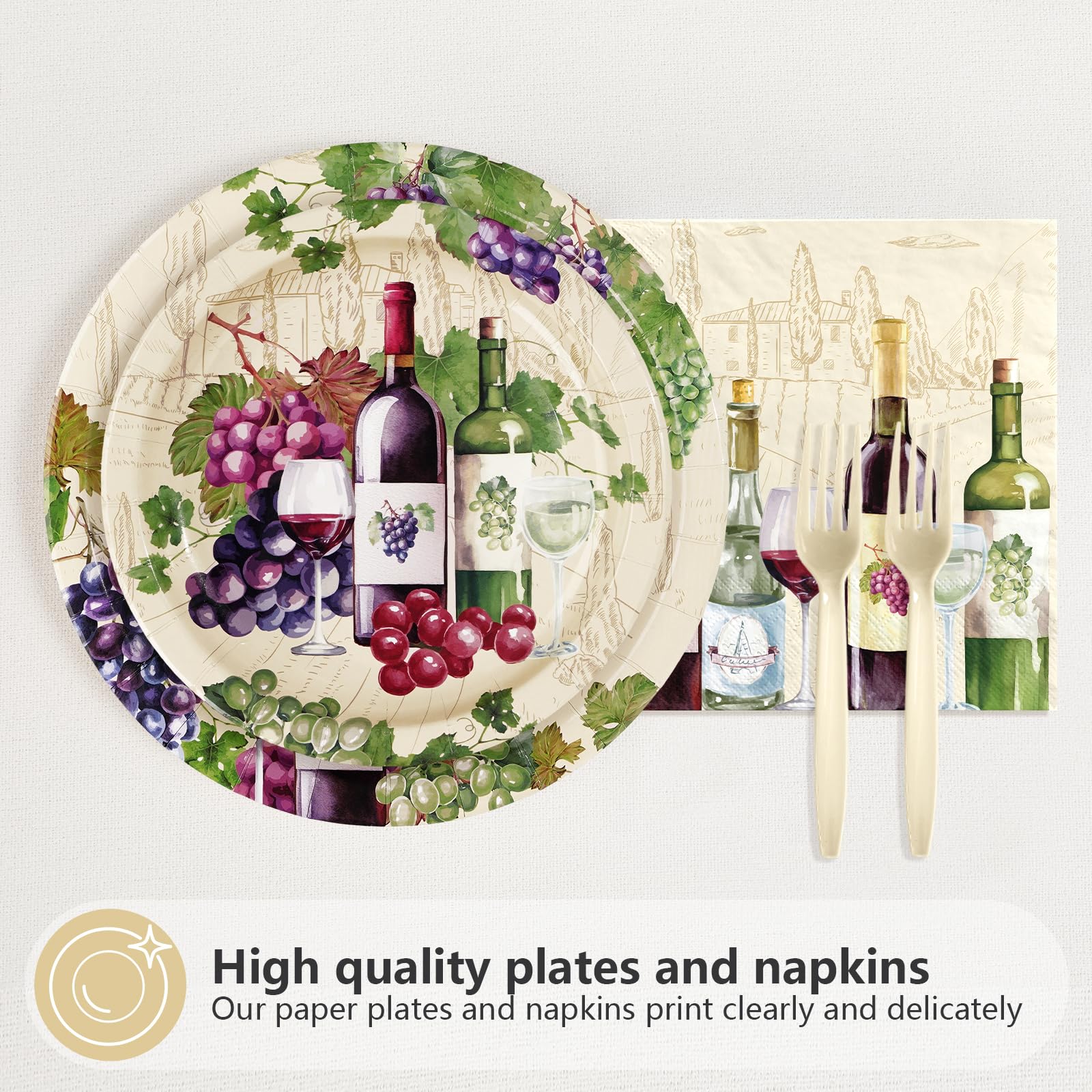 96 Pcs Wine Tasting Party Plates and Napkins - Grencian