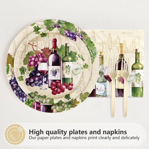 96 Pcs Wine Tasting Party Plates and Napkins - Grencian