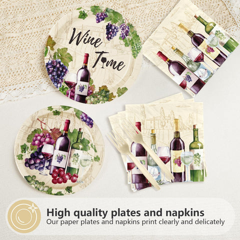 96 Pcs Wine Tasting Party Plates and Napkins - Grencian