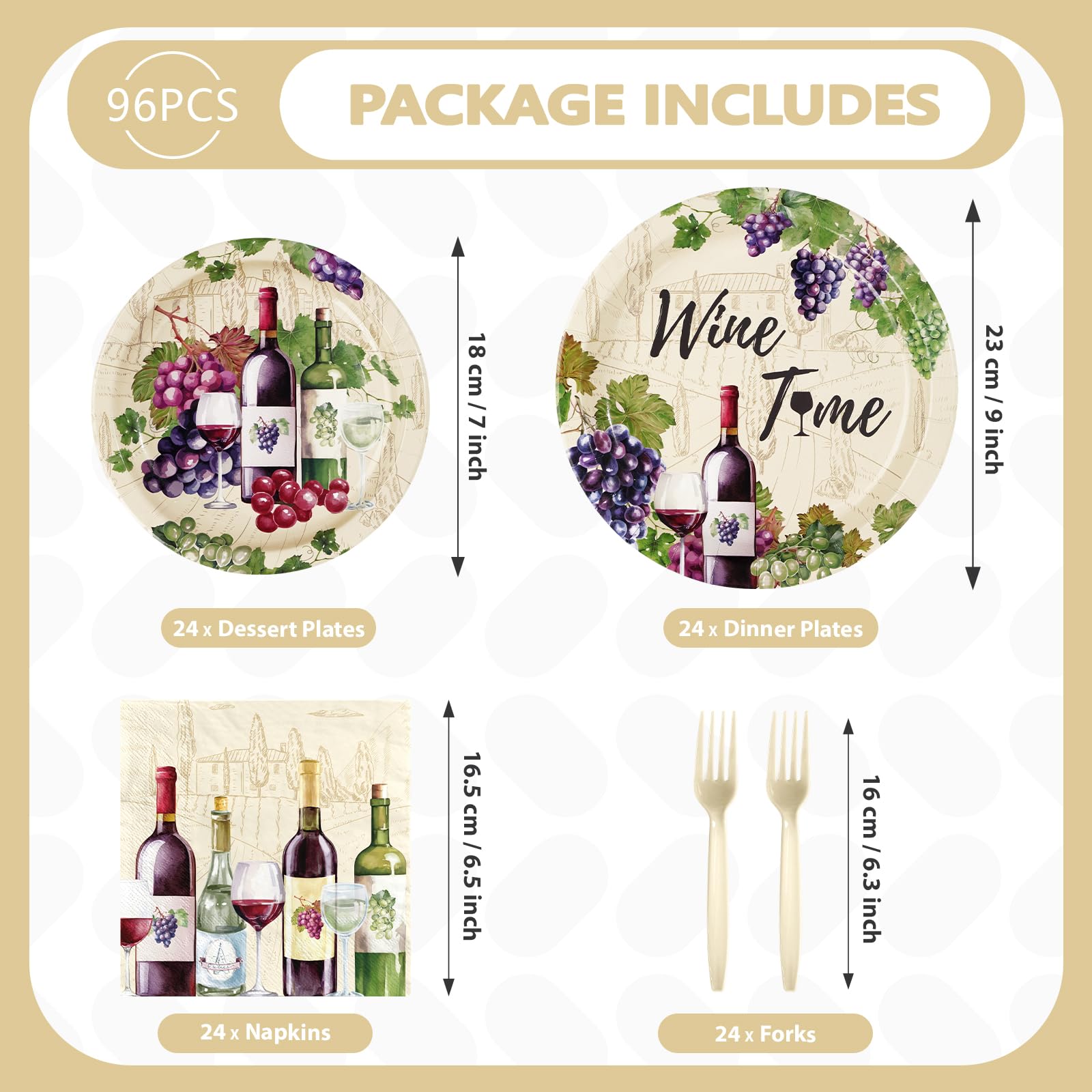 96 Pcs Wine Tasting Party Plates and Napkins - Grencian