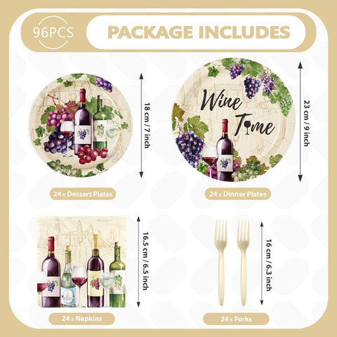 96 Pcs Wine Tasting Party Plates and Napkins - Grencian
