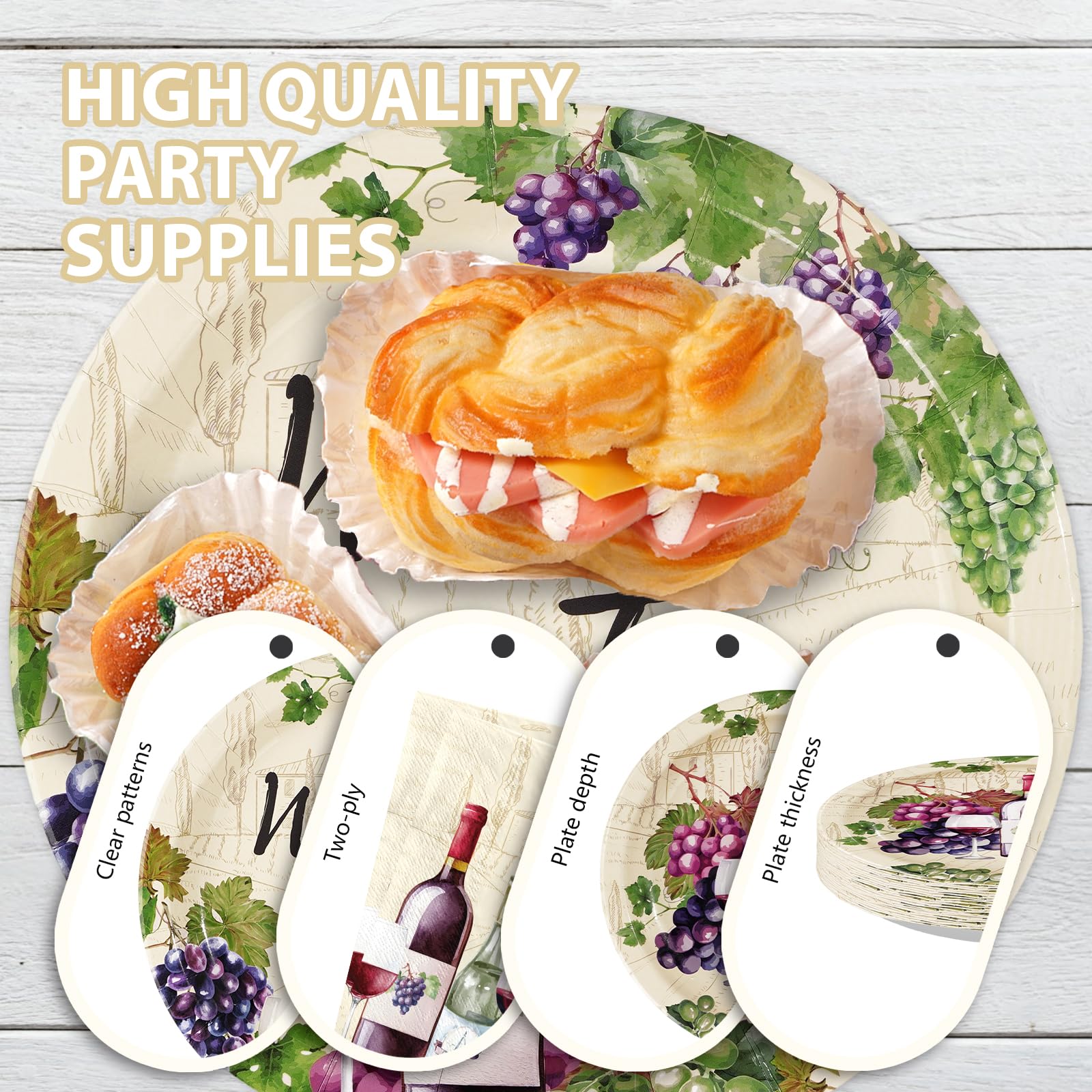 96 Pcs Wine Tasting Party Plates and Napkins - Grencian