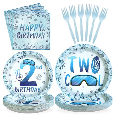 96 Pcs Winter 2nd Birthday Party Plates and Napkins - Grencian