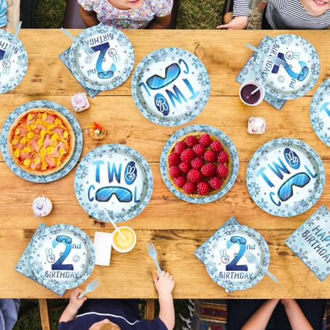 96 Pcs Winter 2nd Birthday Party Plates and Napkins - Grencian