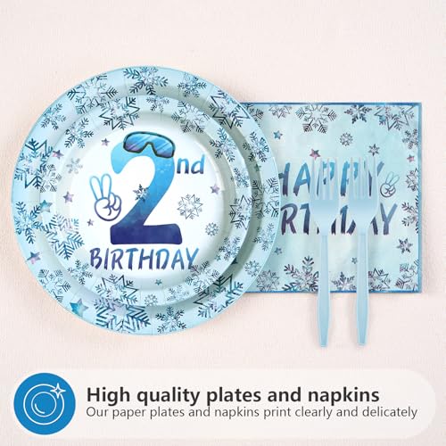 96 Pcs Winter 2nd Birthday Party Plates and Napkins - Grencian