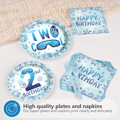 96 Pcs Winter 2nd Birthday Party Plates and Napkins - Grencian