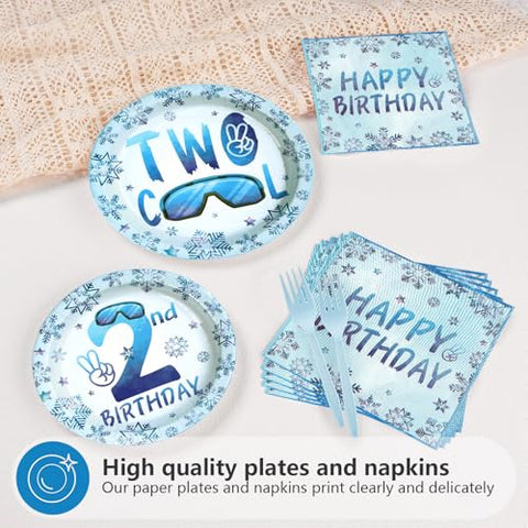 96 Pcs Winter 2nd Birthday Party Plates and Napkins - Grencian