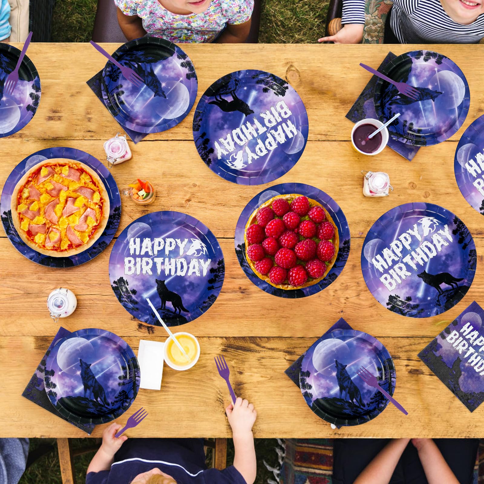96 Pcs Wolf Birthday Party Plates and Napkins - Grencian