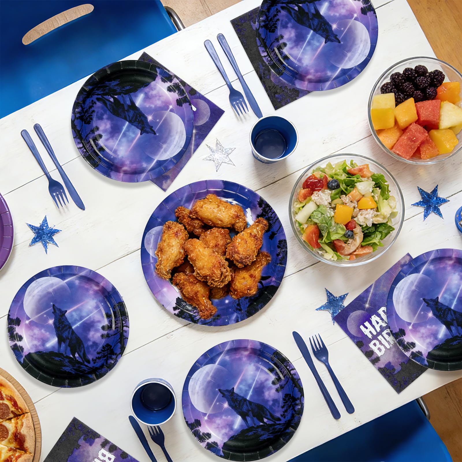 96 Pcs Wolf Birthday Party Plates and Napkins - Grencian
