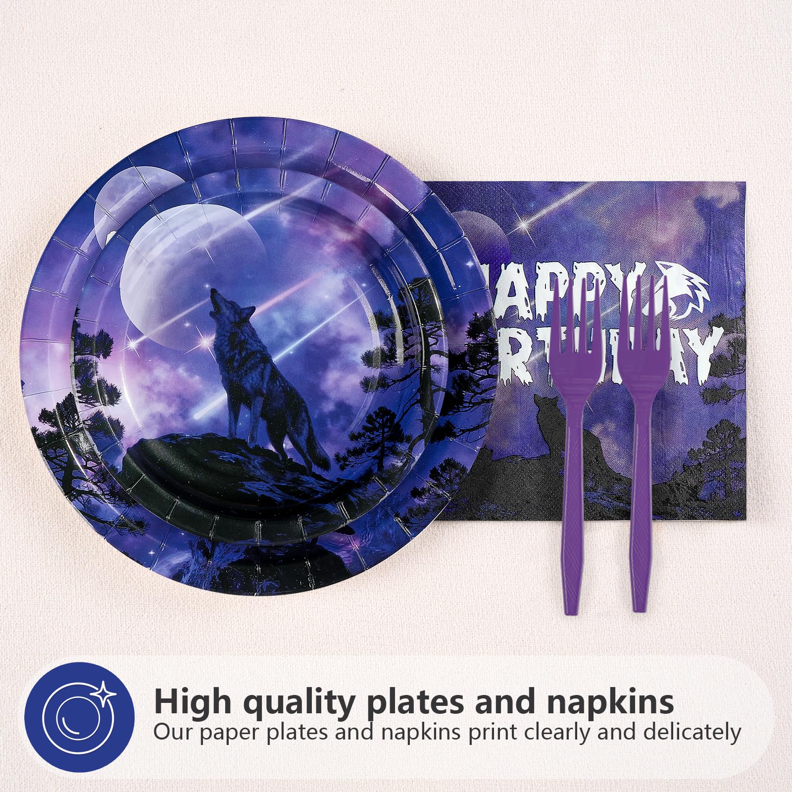 96 Pcs Wolf Birthday Party Plates and Napkins - Grencian