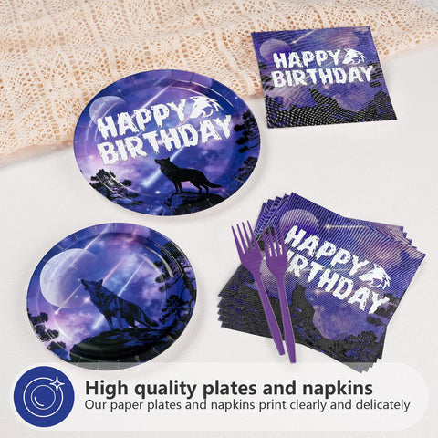 96 Pcs Wolf Birthday Party Plates and Napkins - Grencian