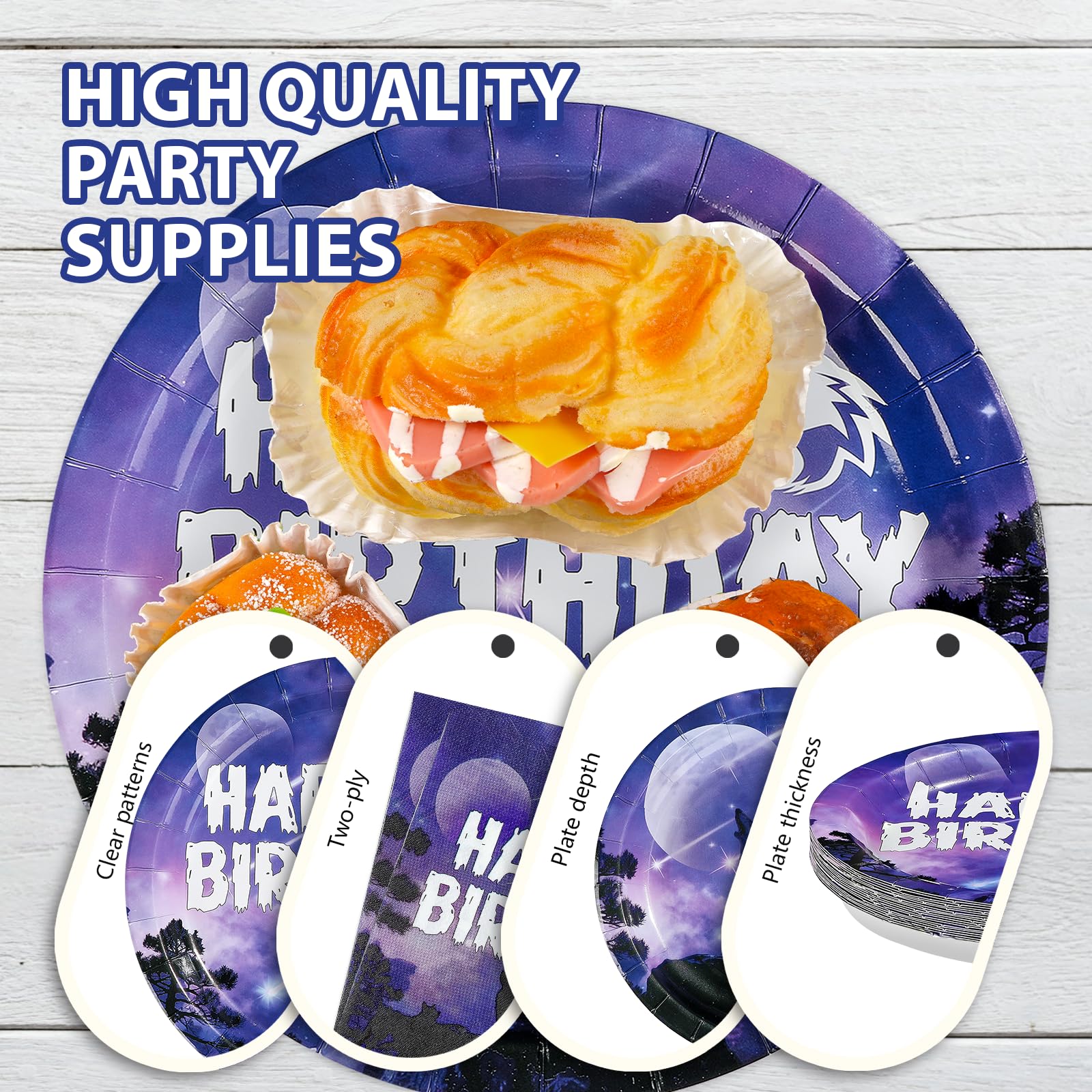 96 Pcs Wolf Birthday Party Plates and Napkins - Grencian