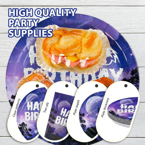 96 Pcs Wolf Birthday Party Plates and Napkins - Grencian
