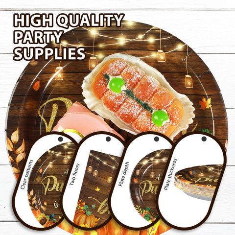 96 Pcs Wooden Pumpkin Baby Shower Party Plates and Napkins - Grencian
