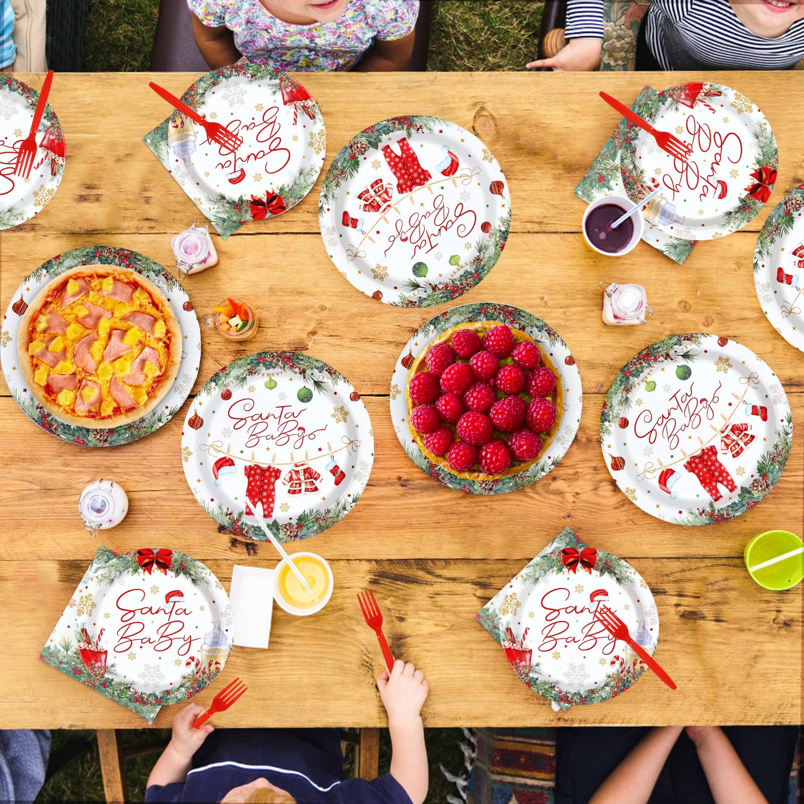 96 Pcs Xmas Baby Shower Party Plates and Napkins - Grencian