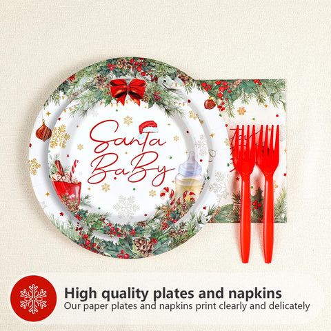 96 Pcs Xmas Baby Shower Party Plates and Napkins - Grencian
