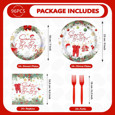 96 Pcs Xmas Baby Shower Party Plates and Napkins - Grencian