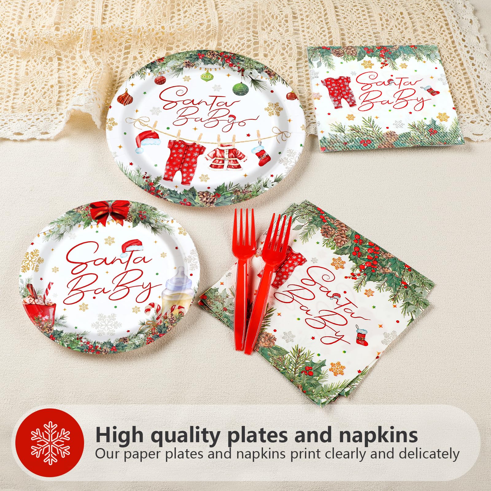 96 Pcs Xmas Baby Shower Party Plates and Napkins - Grencian